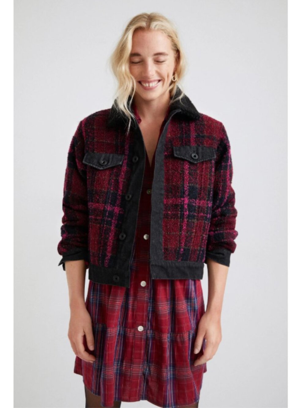 Desigual Women's Size S Chaq_aciano Wool Tartan Jacket